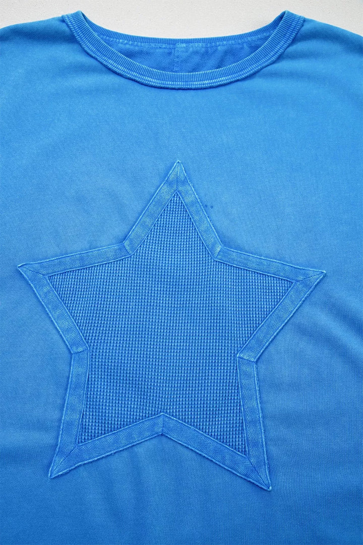 Mineral Wash Star Mesh Patchwork Oversize Tee
