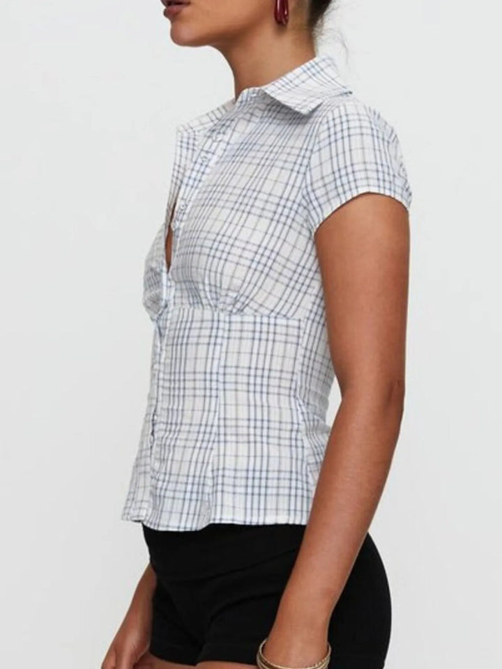 Plaid Short Sleeve Button-Up Shirt