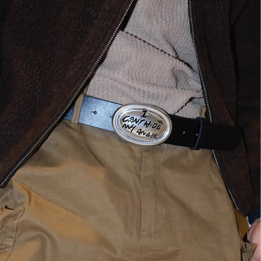 Graffiti-style Distressed Leather Belt