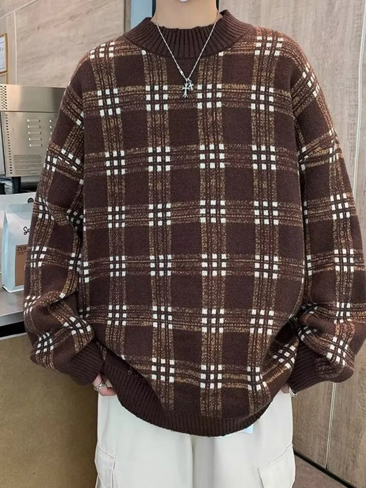 Men's Plaid Round Neck Long Sleeve Sweater