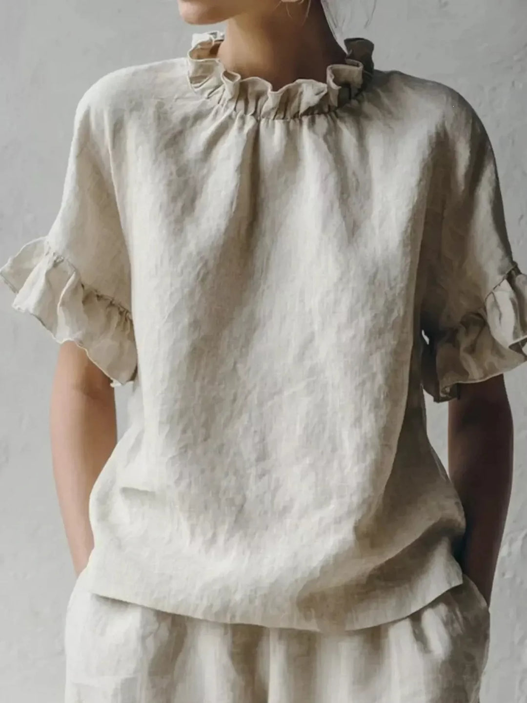 Full Size Ruffled Neck Half Sleeve Blouse Plus Size