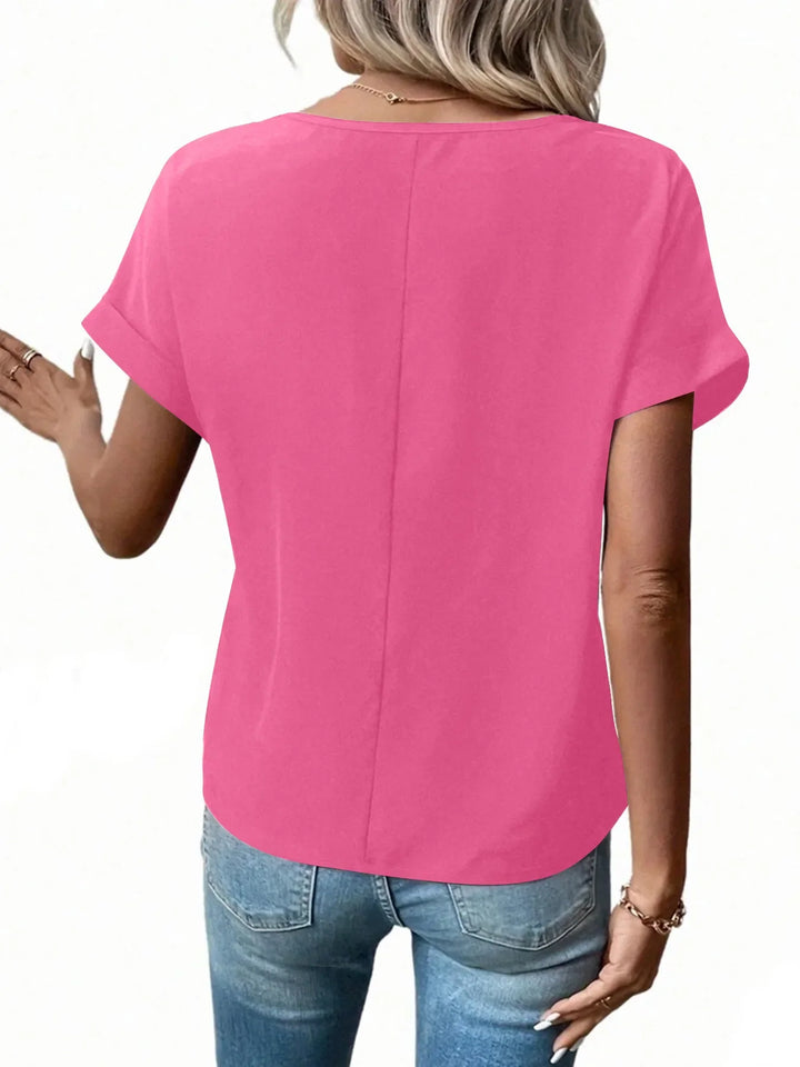 Casual Zipper Front Short Sleeve Blouse