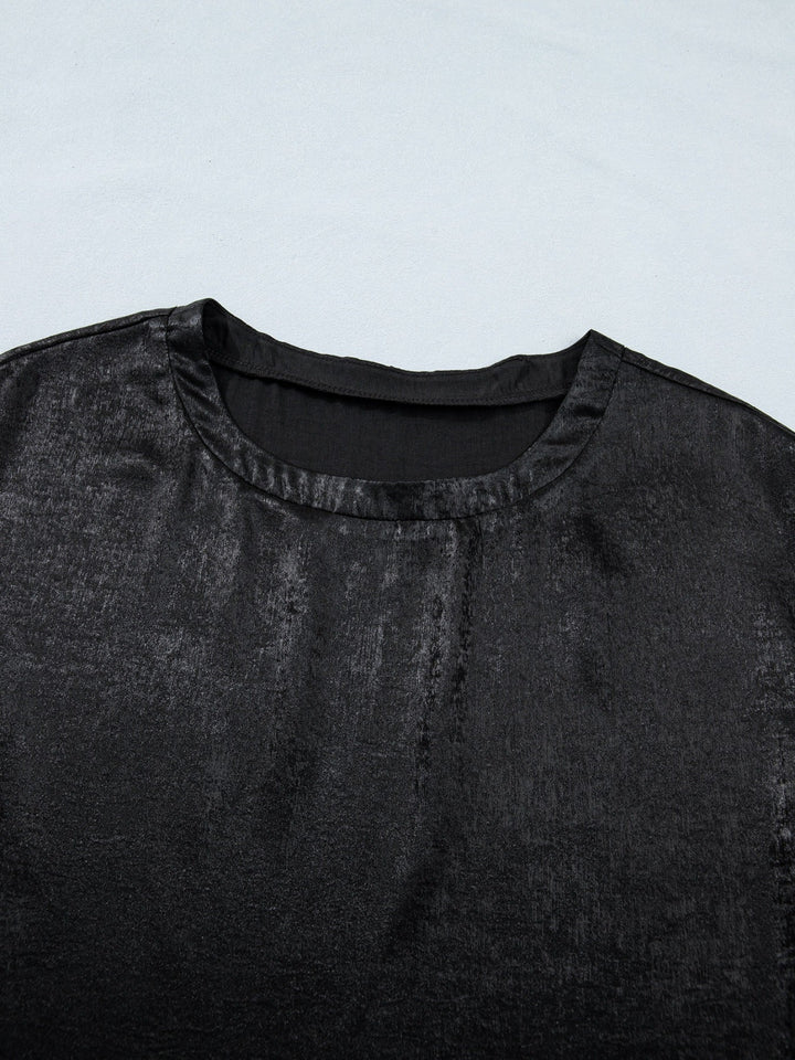 Metallic Round Neck Cap Sleeve Tee