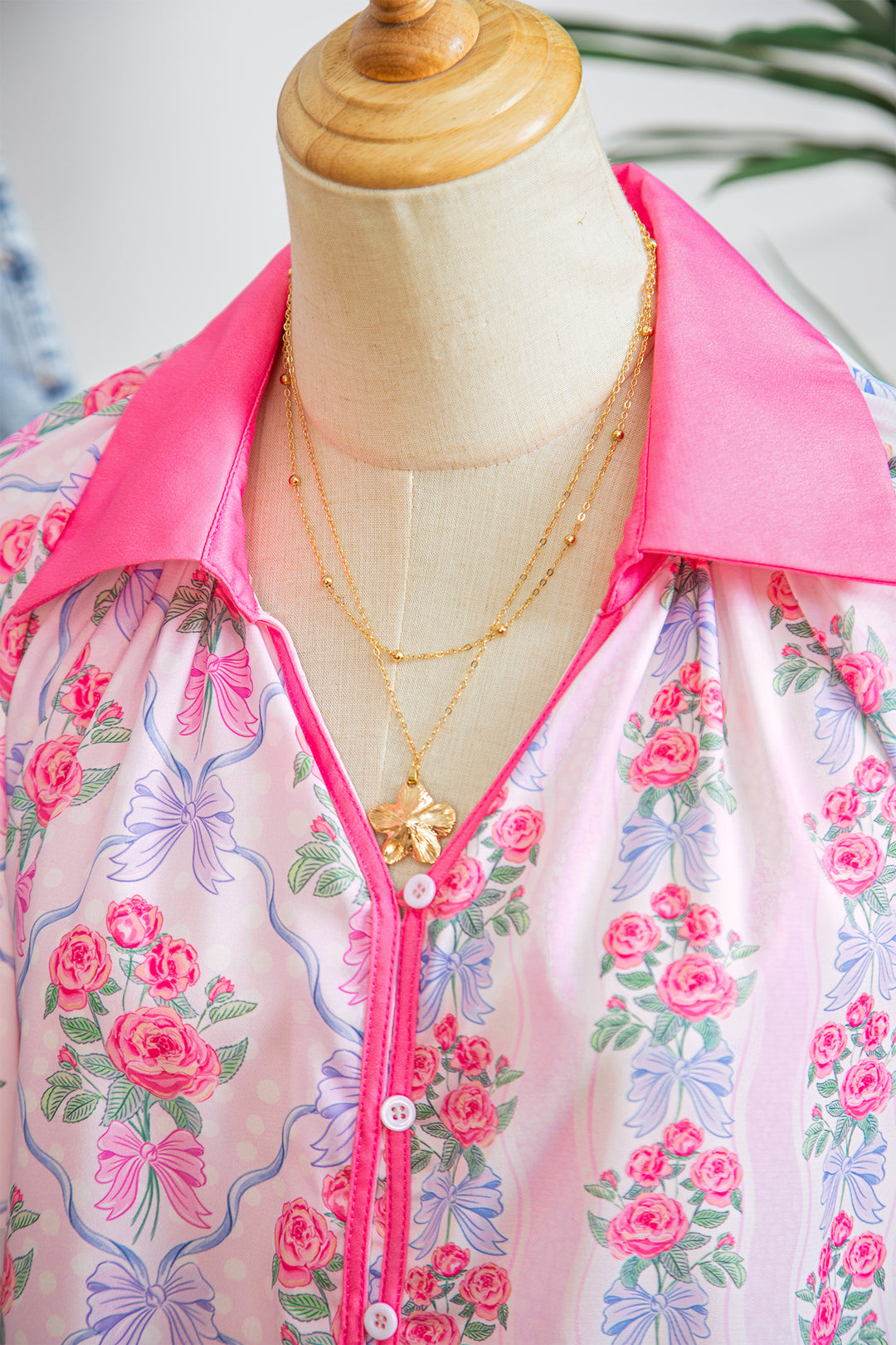 Purple Floral Collared Ruffled Half Sleeve Shirt