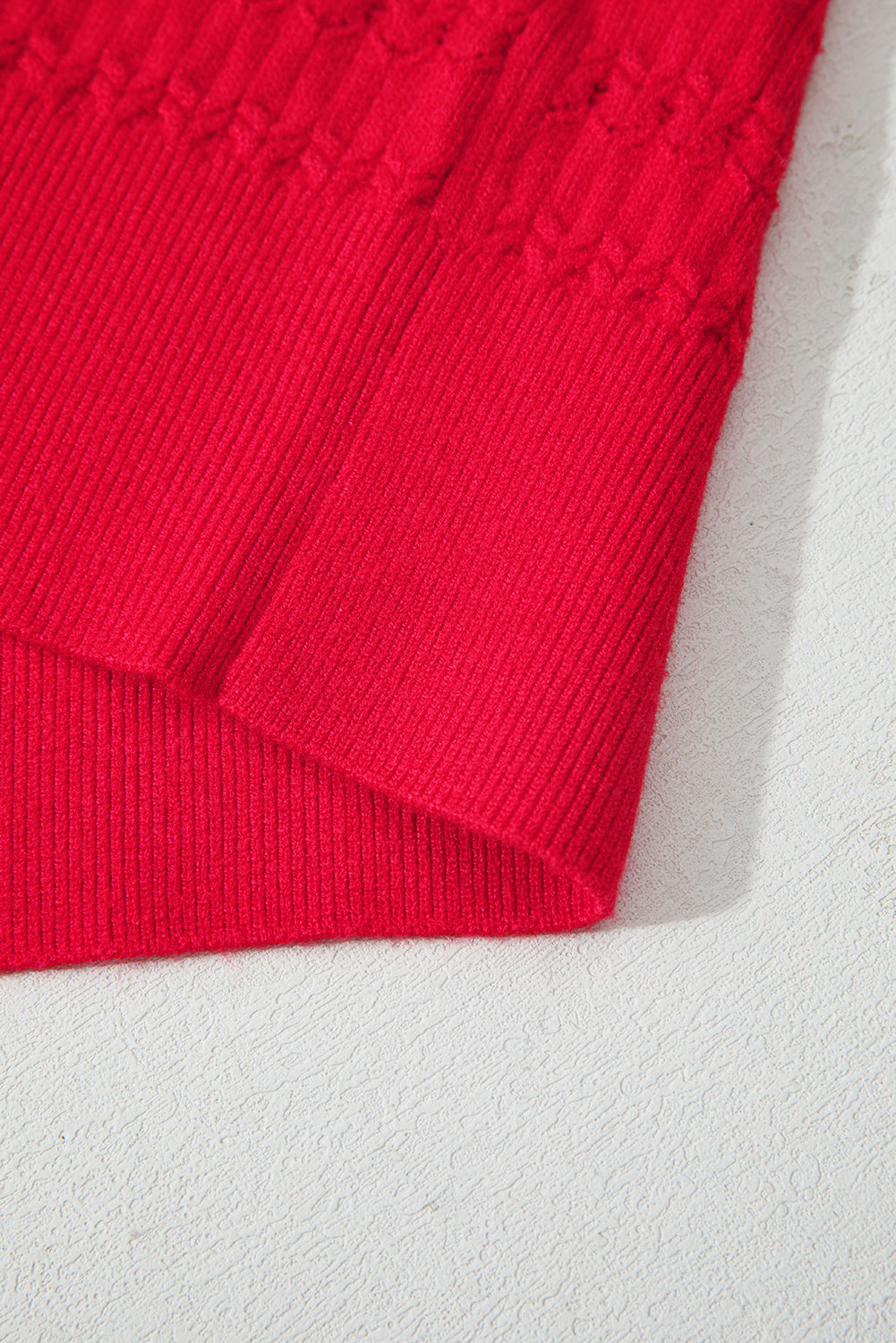 Fiery Red Trendy Pattern Knit Ribbed Cuffs Crew Neck Sweater