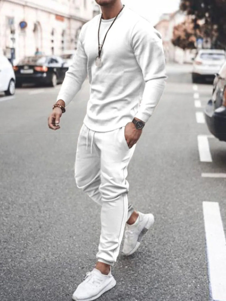 Men's Full Size Round Neck Long Sleeve Top and Pants Set Plus Size