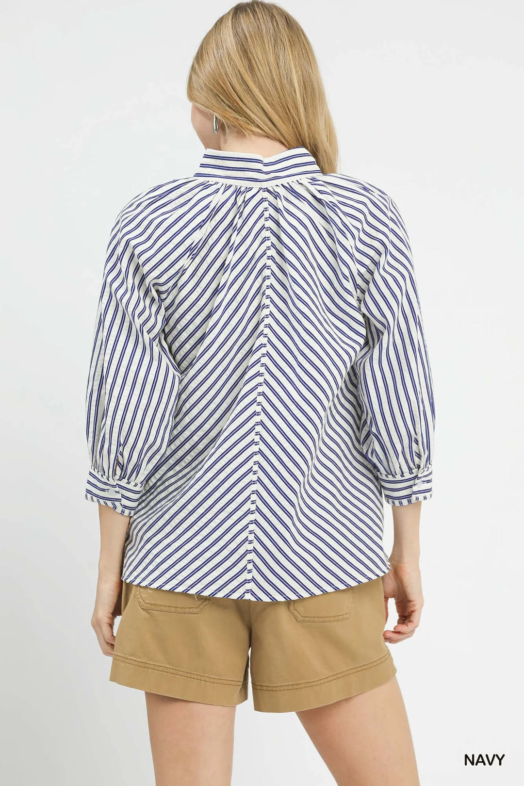Umgee Striped V-Neck Button Down Top