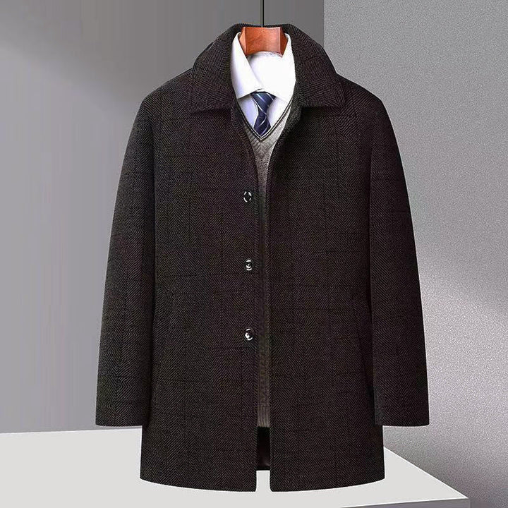 Autumn And Winter New Men's Trench Coat Chenille Fleece-lined Middle-aged And Elderly Men's Fur Collar Woolen Coat