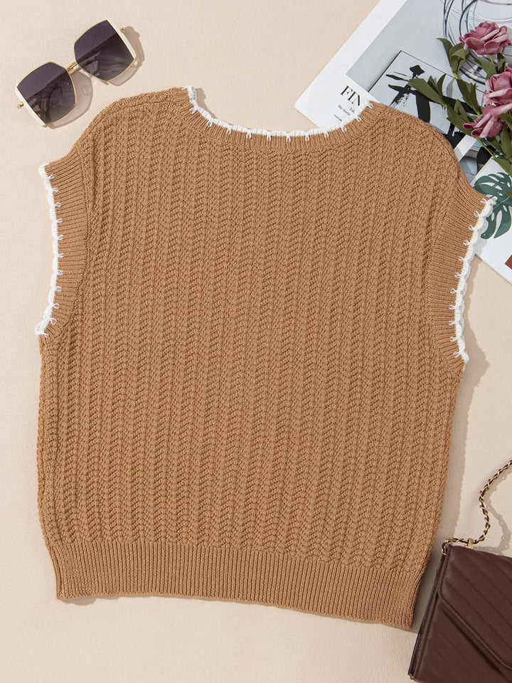 Contrast Trim Boxy Fit Sweater Vest
