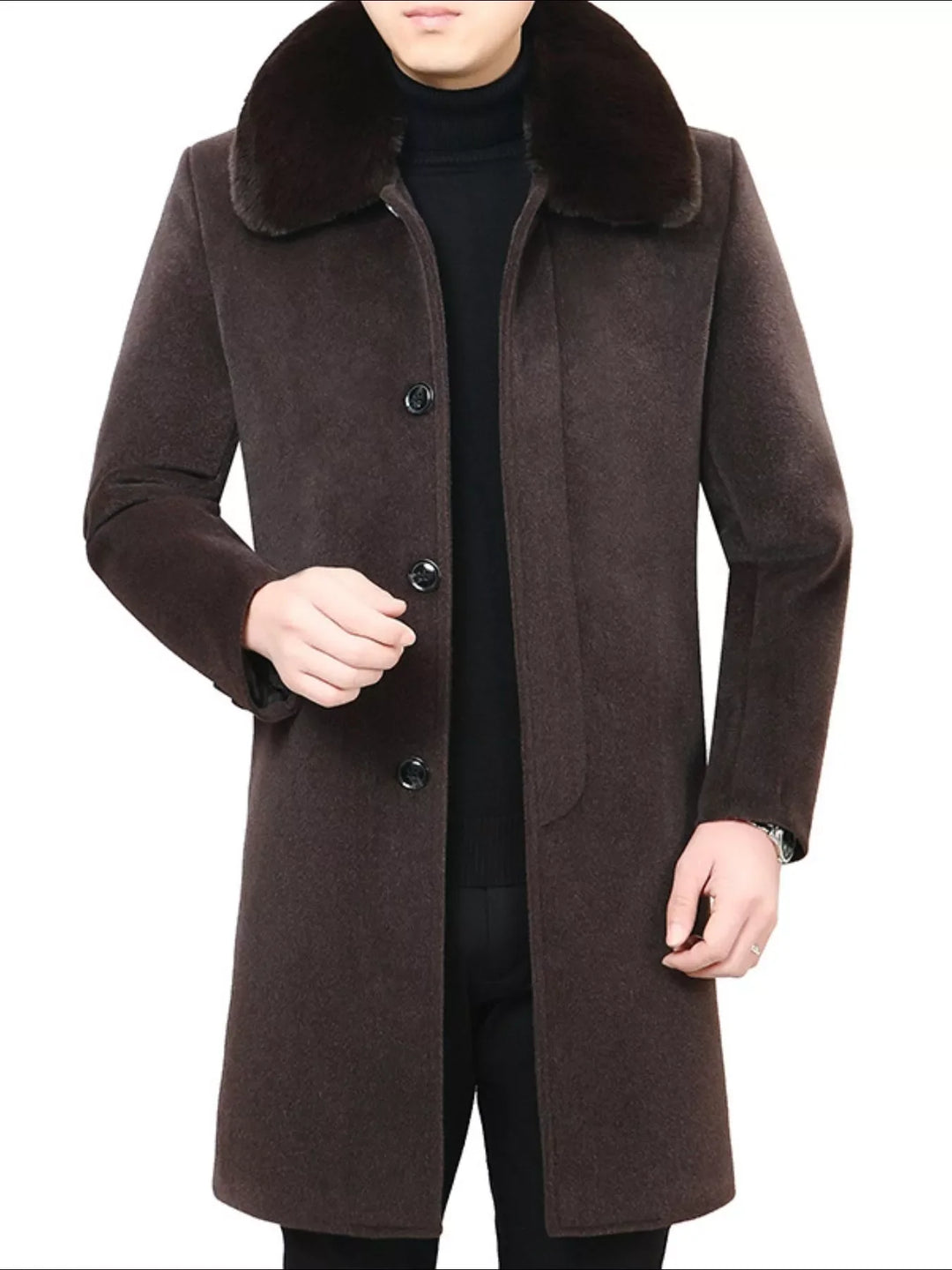 Men's Fur Collar Button Up Overcoat