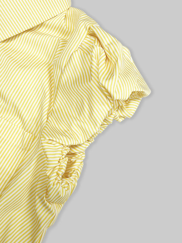 Striped Puff Sleeve Button-Up Shirt