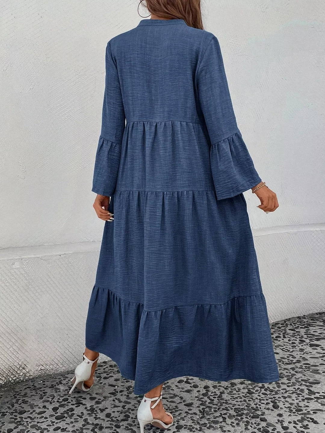 Ruffle Hem Button Front Tiered Dress