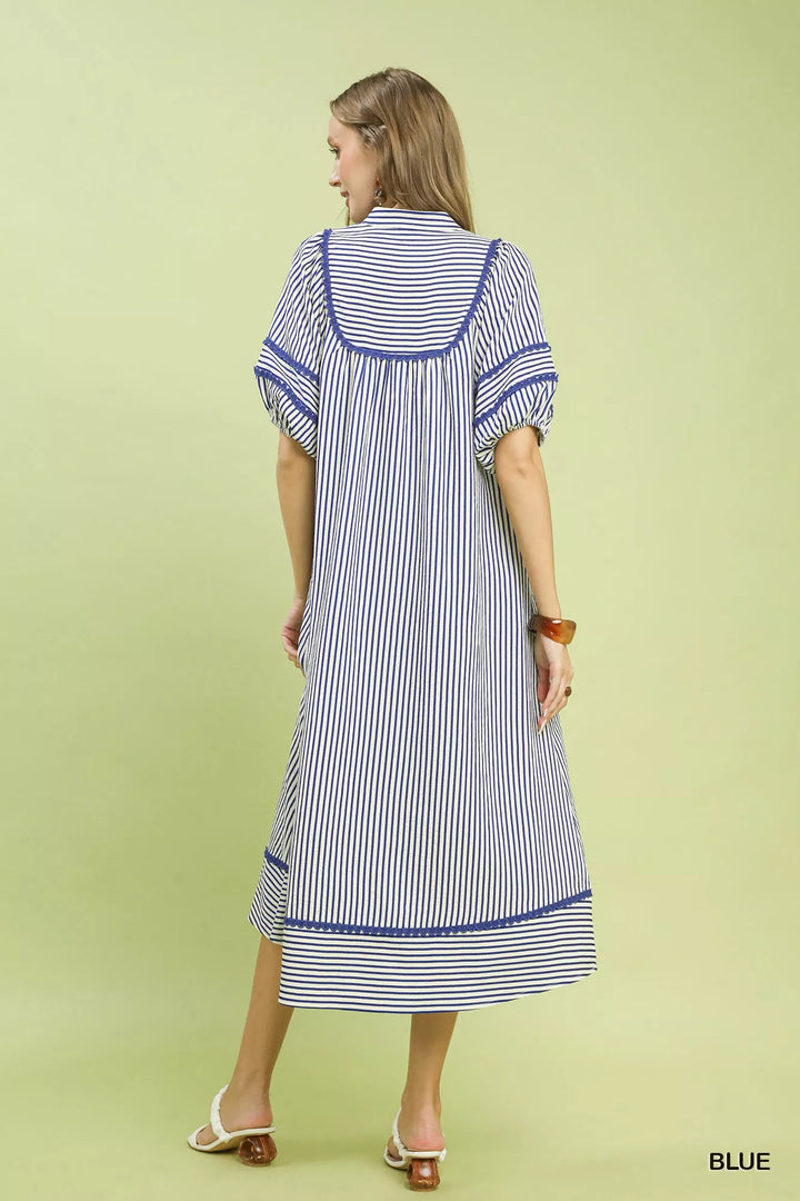 Umgee Striped Puff Sleeve Midi Dress