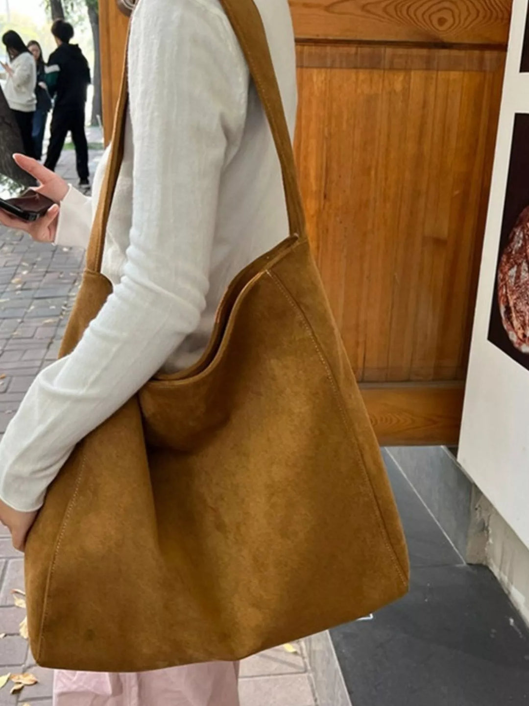 Large Suede Leather Tote Bag