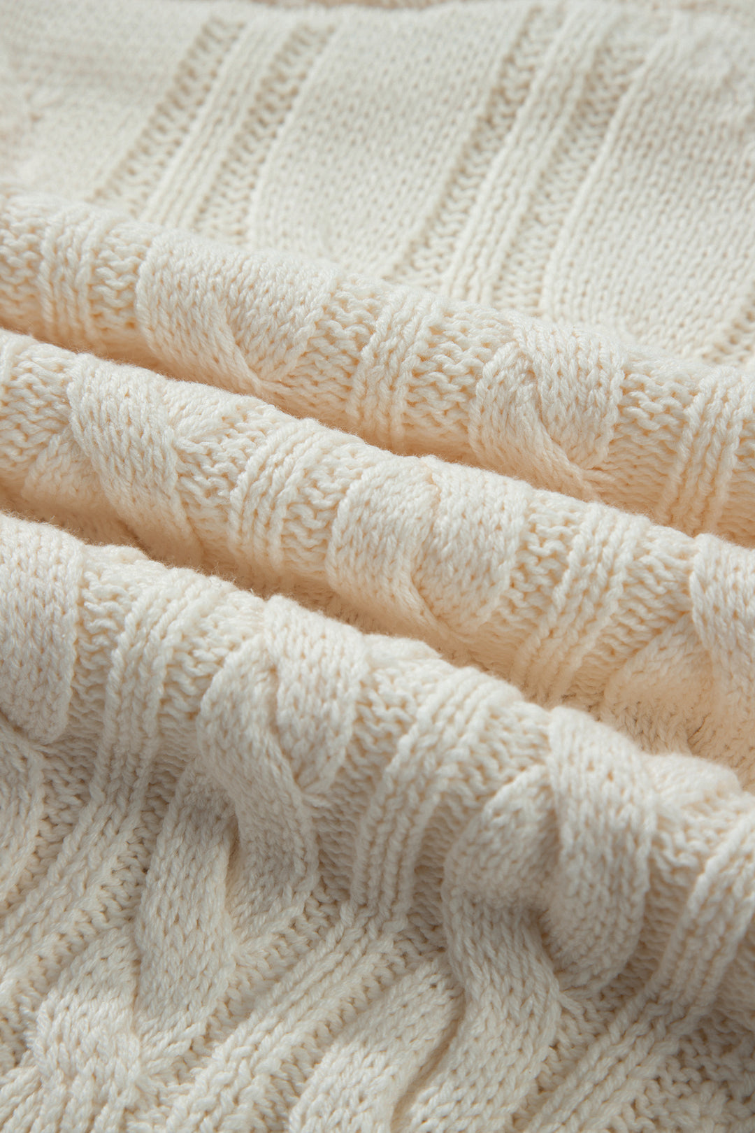 Beige Drop Shoulder Round Neck Cable Knit Sweater