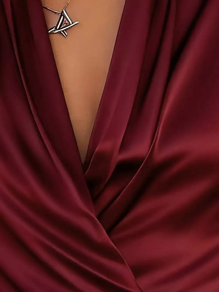 Satin Surplice Long Sleeve Blouse