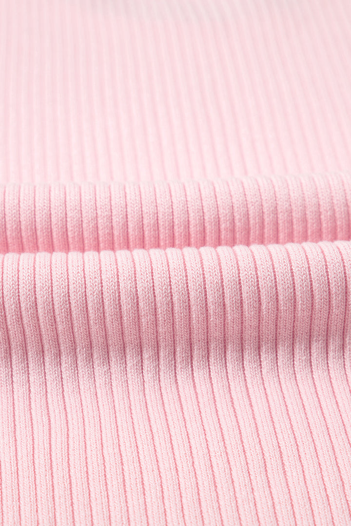 Pink Colorblock Edge Ribbed Knit U Neck Tank Top