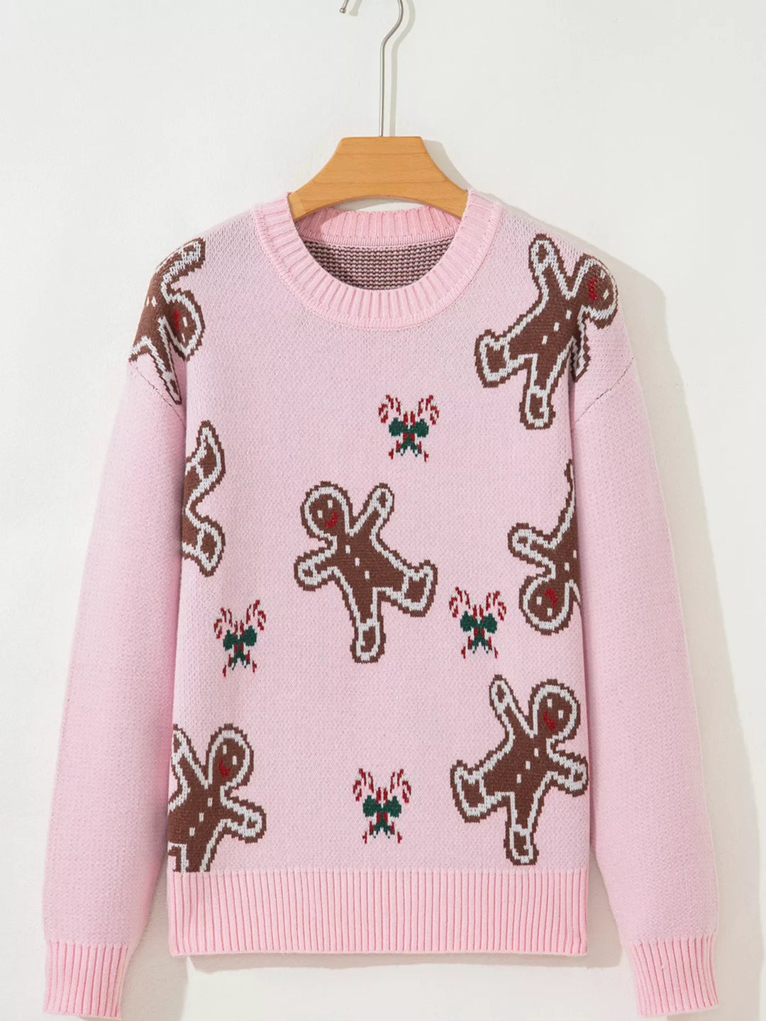 Christmas Ginger Bread Man Round Neck Casual Sweater