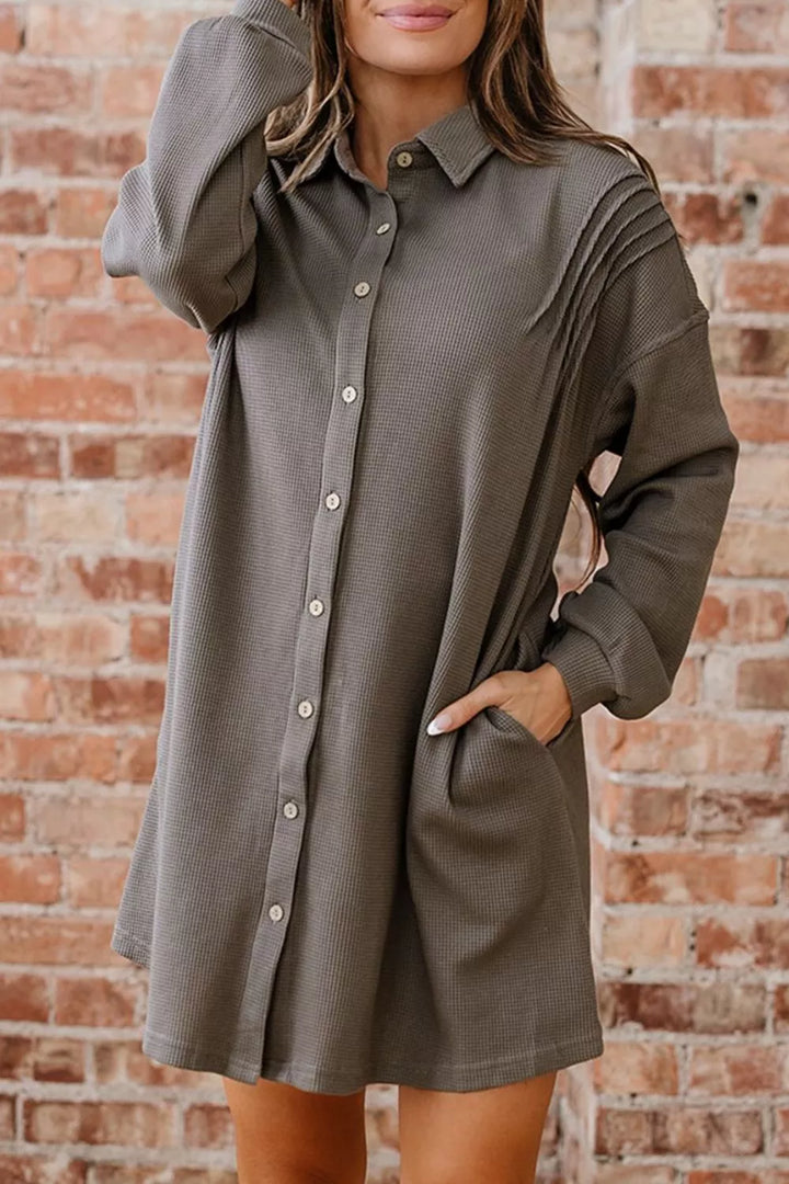 Waffle Knit Shirt Tunic Dress