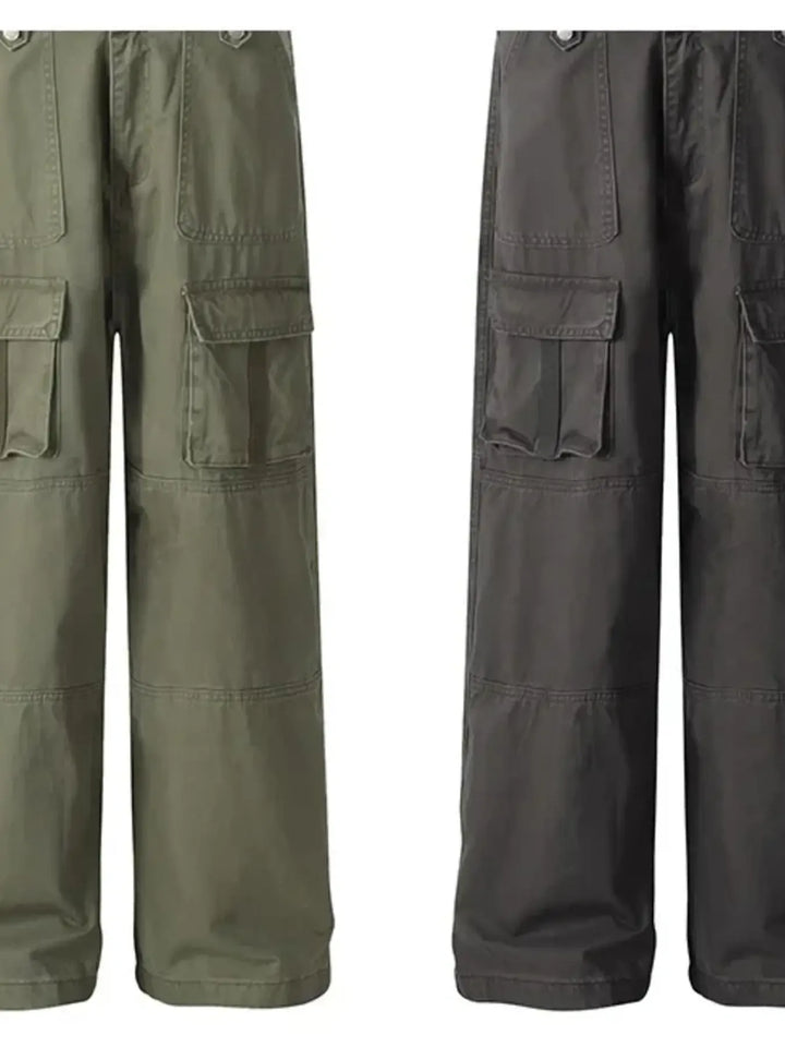 Men's Casual Cargo Wide Leg Pants with Multiple Pockets