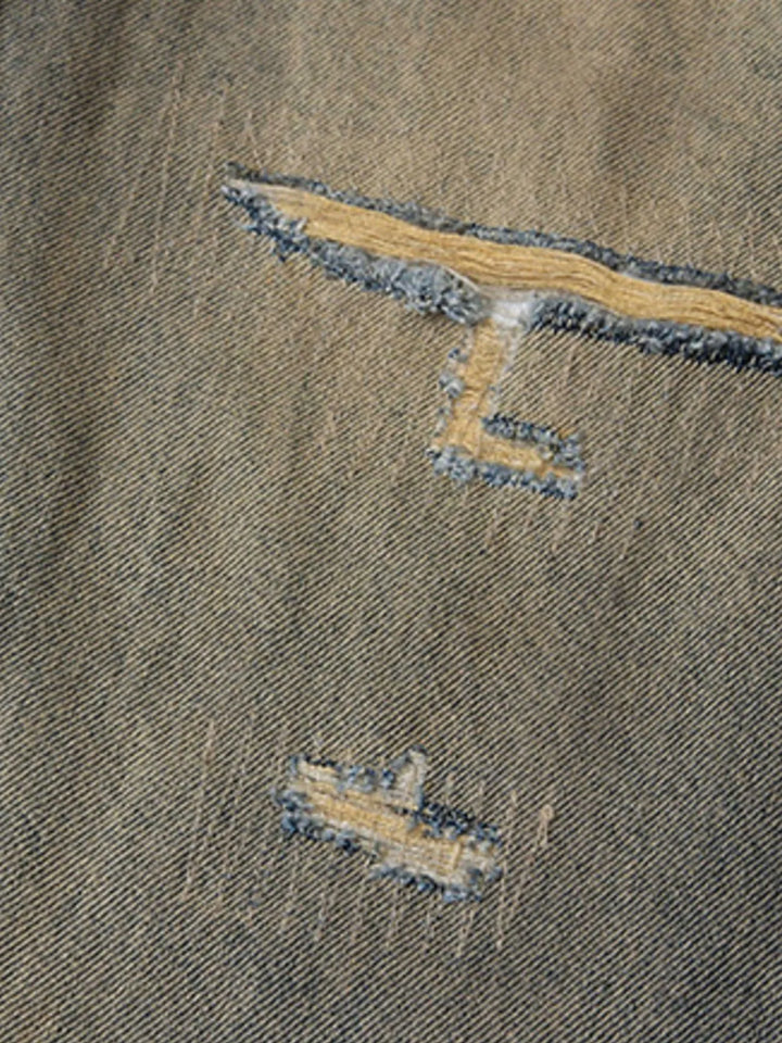 Men's Distressed Straight Vintage Wash Jeans