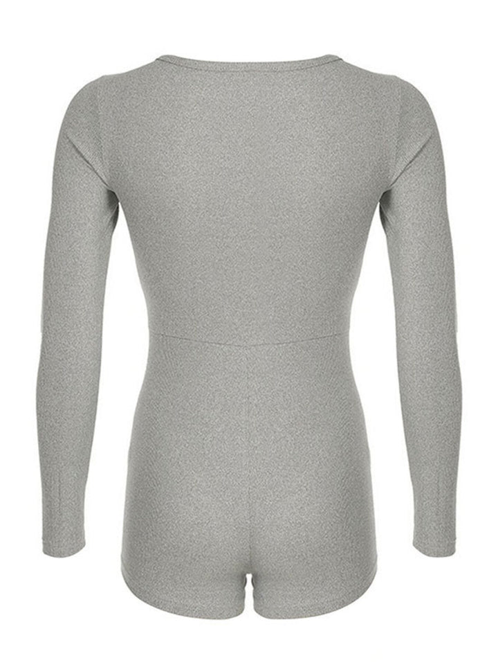Deep V-Neck Long Sleeve Romper