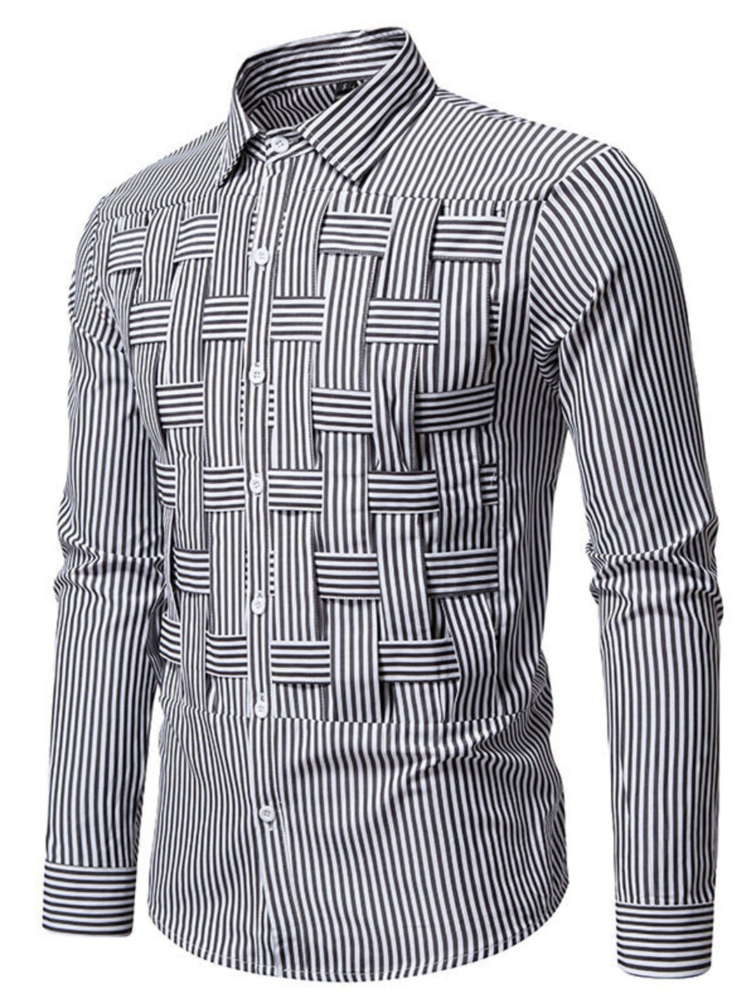 Men's Striped Woven Pattern Long Sleeve Shirt
