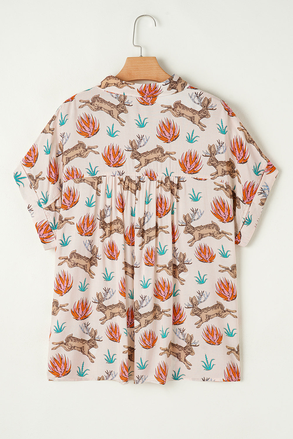 Chemise boutonnée à manches courtes et imprimé western kaki grande taille