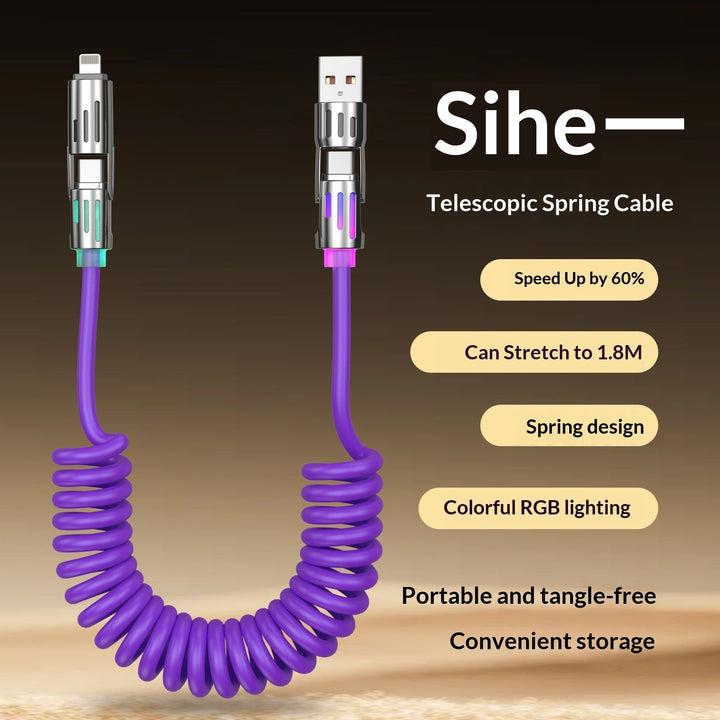 Phone Cable Spring Light Bar 4-in-1 65W Data Cable