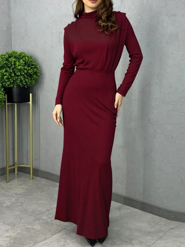 Mock Neck Long Sleeve Maxi Dress