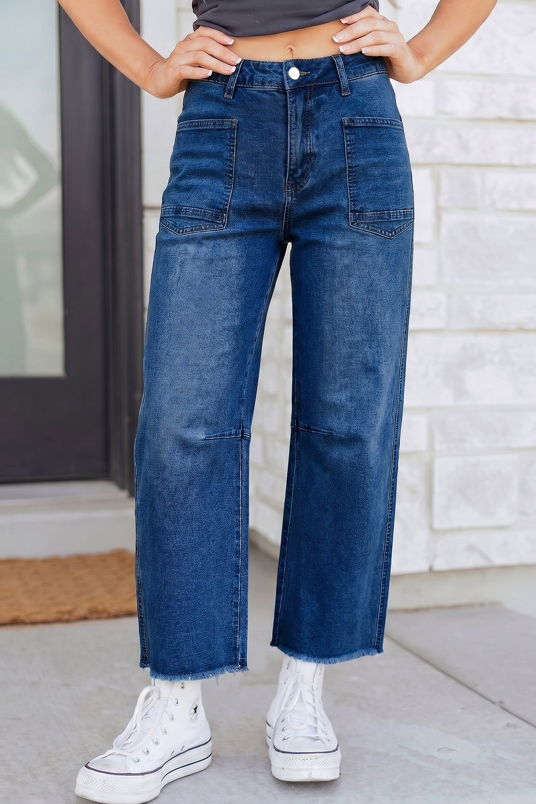 Sail Blue Frayed Cropped Straight Jeans