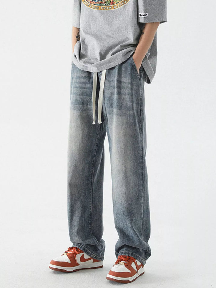 Men's Full Size Wide Leg Relaxed Fit Vintage Wash Jeans Plus Size