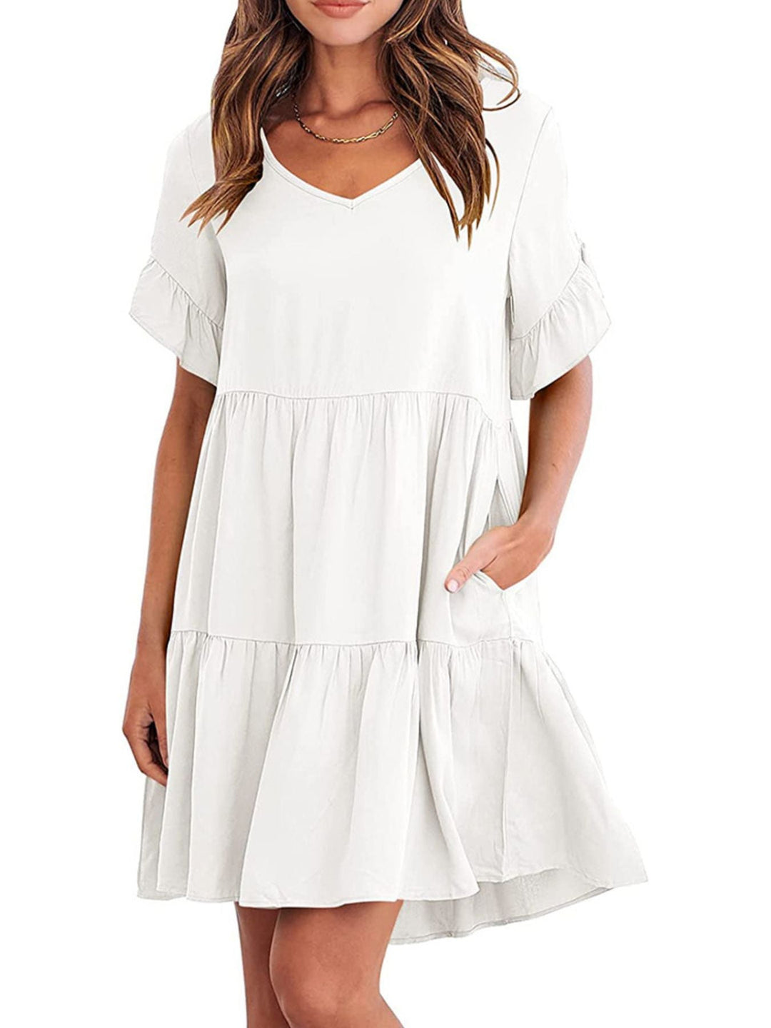 Ruffled Sleeve Tiered Mini Dress