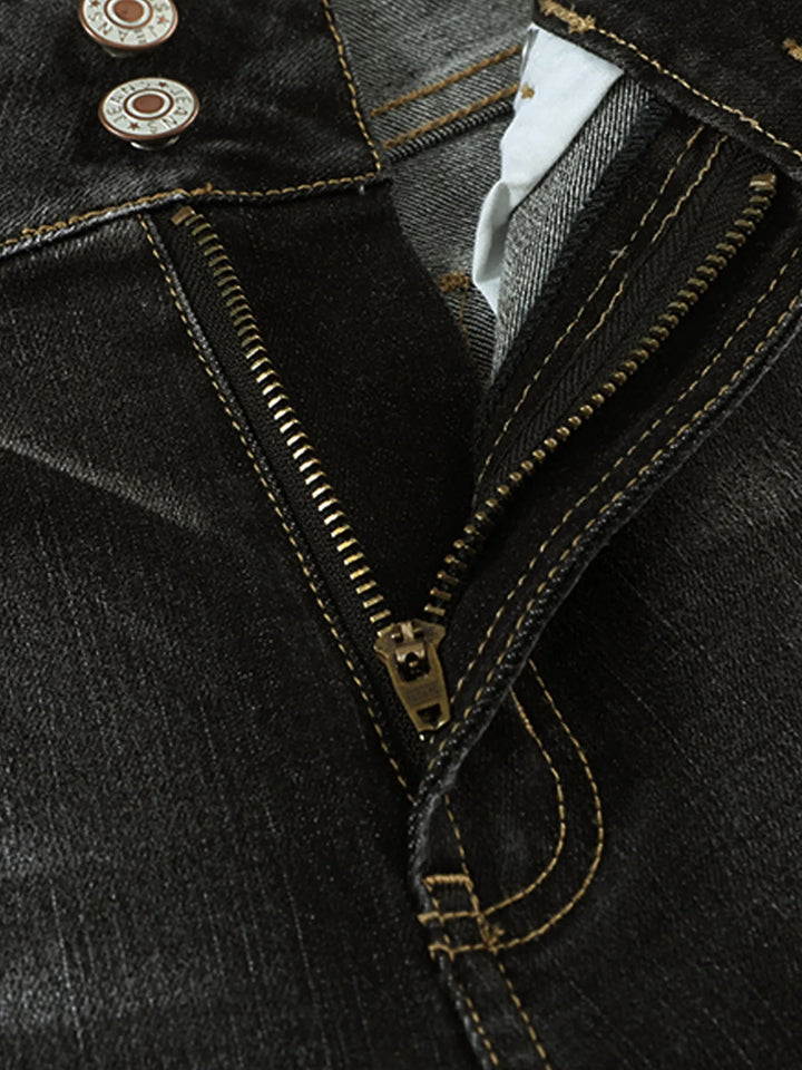 High Waist Distressed Straight Leg Jeans