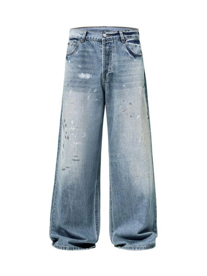 Men's Distressed Button Fly Wide Leg Jeans