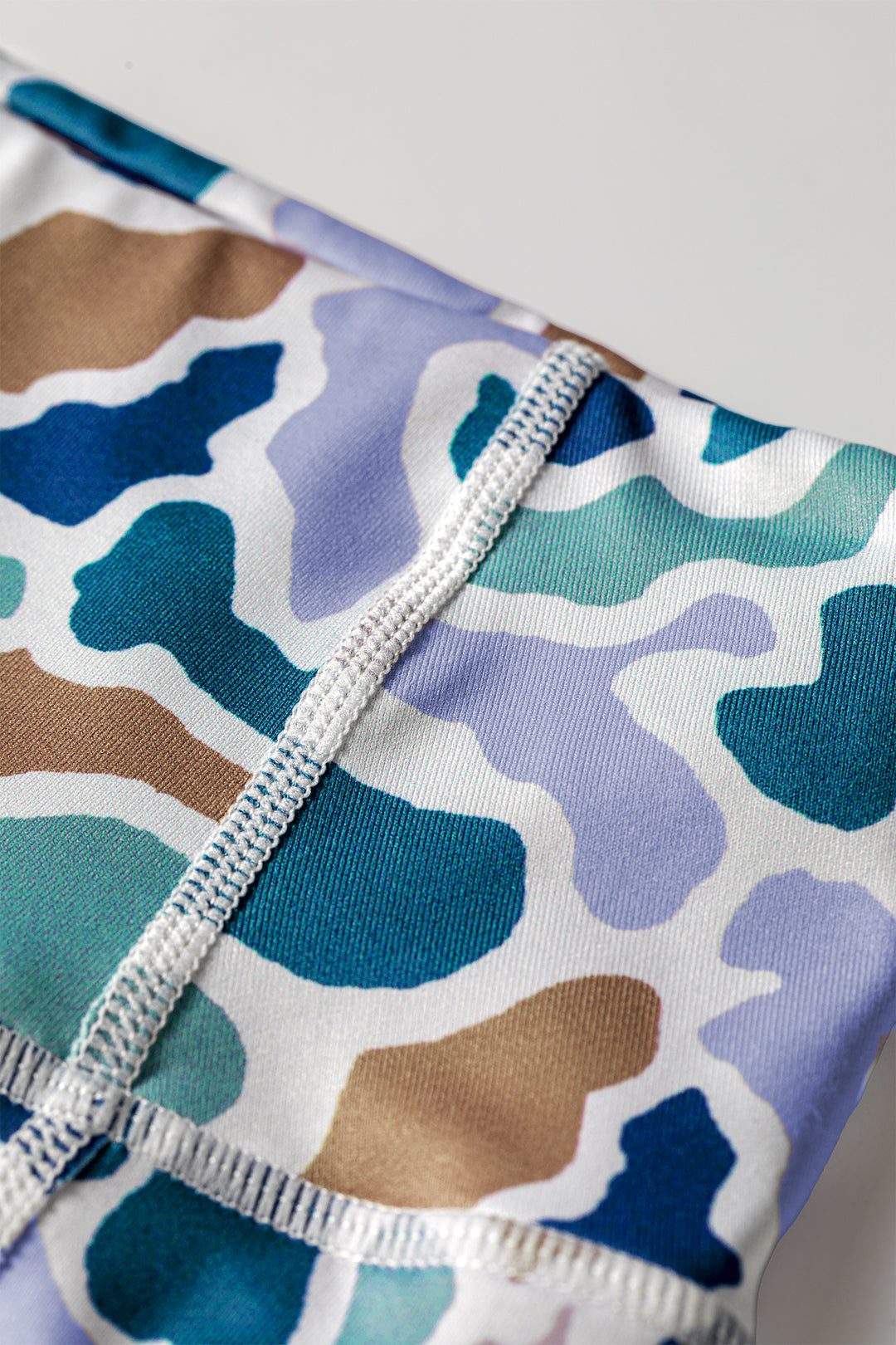 Blue Abstract Camo Printed Seam Detail Biker Shorts