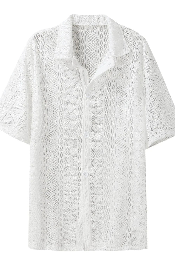 Men's Full Size Lace Half Sleeve Button Down Shirt Plus Size