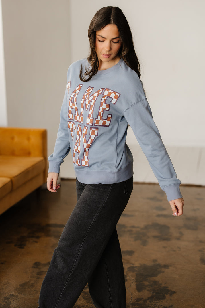 Sleet GAME DAY Checkered Letter Graphic Oversize Sweatshirt