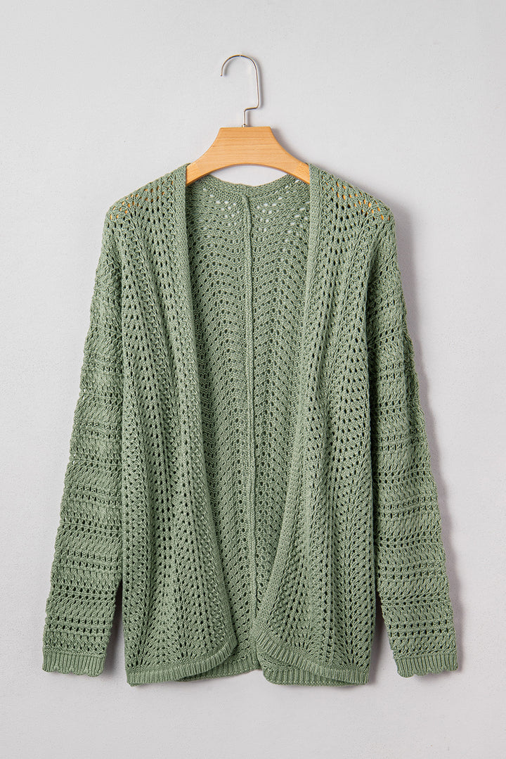 Green Bay Scalloped Edge Eyelet Knit Batwing Sleeve Cardigan