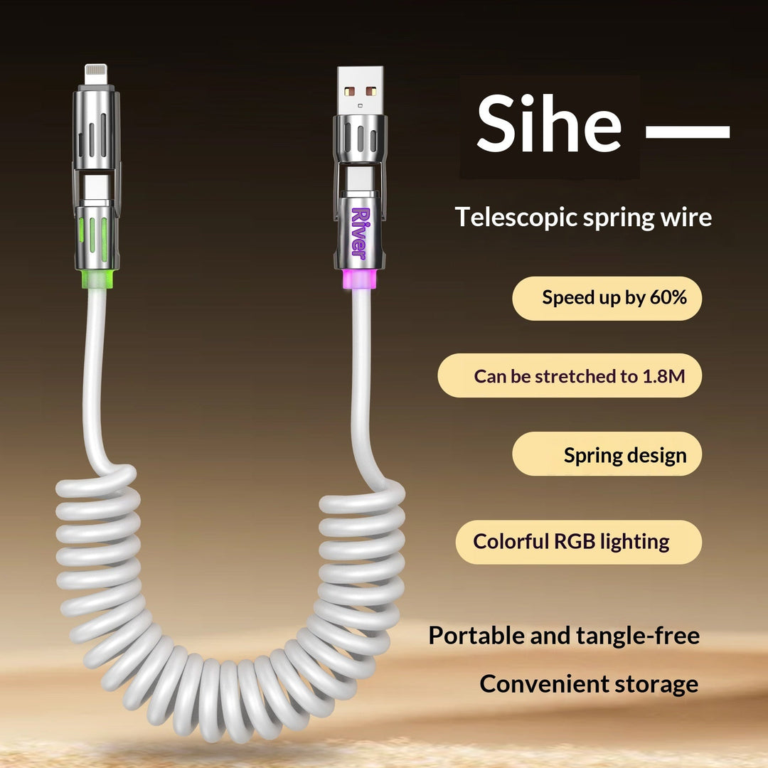 Phone Cable Spring Light Bar 4-in-1 65W Data Cable