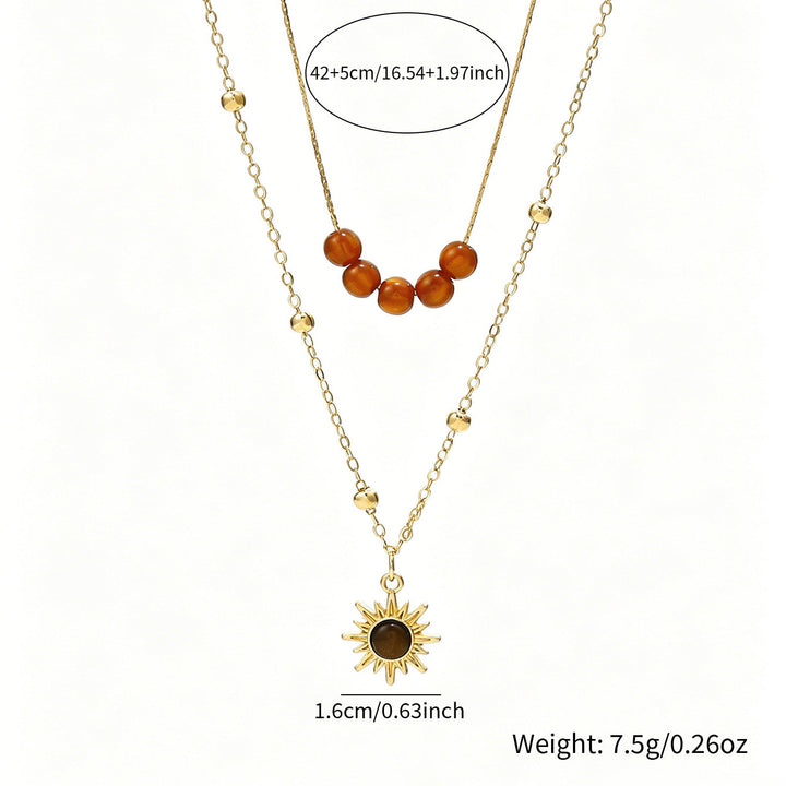 Cross-border Vintage Sunflower Tiger's Eye Necklace For Women, Niche Design Premium Texture Stackable Clavicle Chain Matching Jewelry