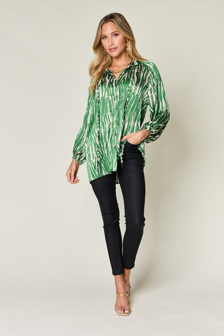 Opaque Printed Button-Up Long Sleeve Shirt