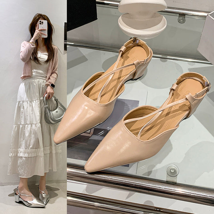 2026 Summer New French Pointed Toe Cross Strap Closed Toe Sandals, Elegant Versatile Wedge Heel Back Strap Commuter Sandals For Women