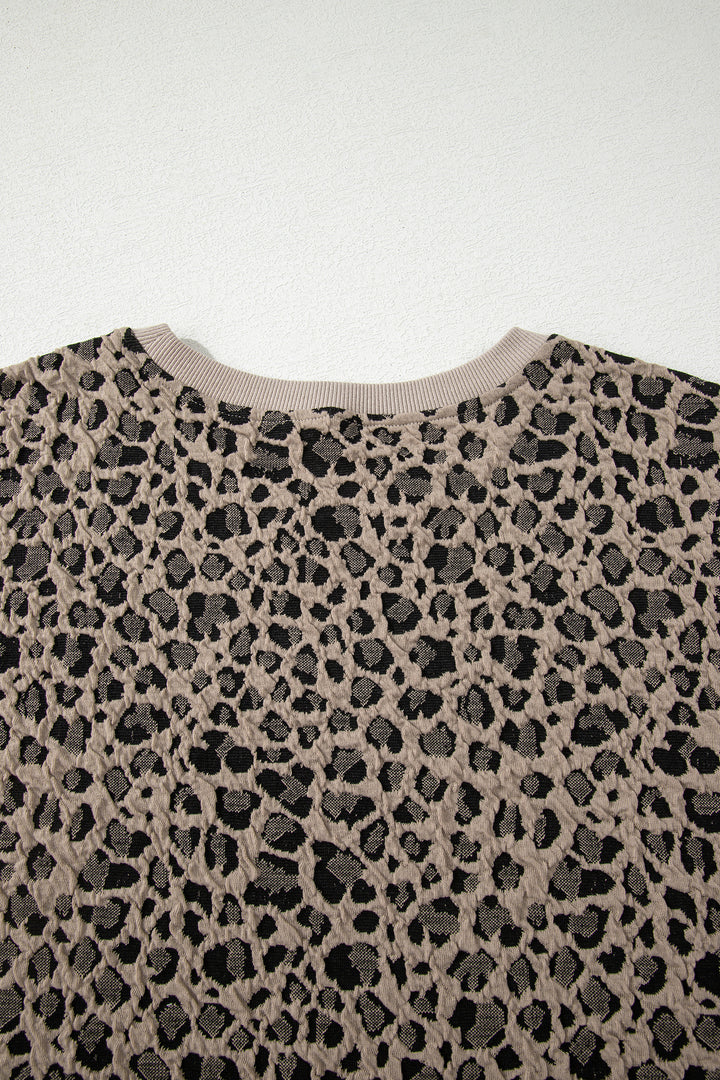 Khaki Leopard Print Textured Plus Size T Shirt