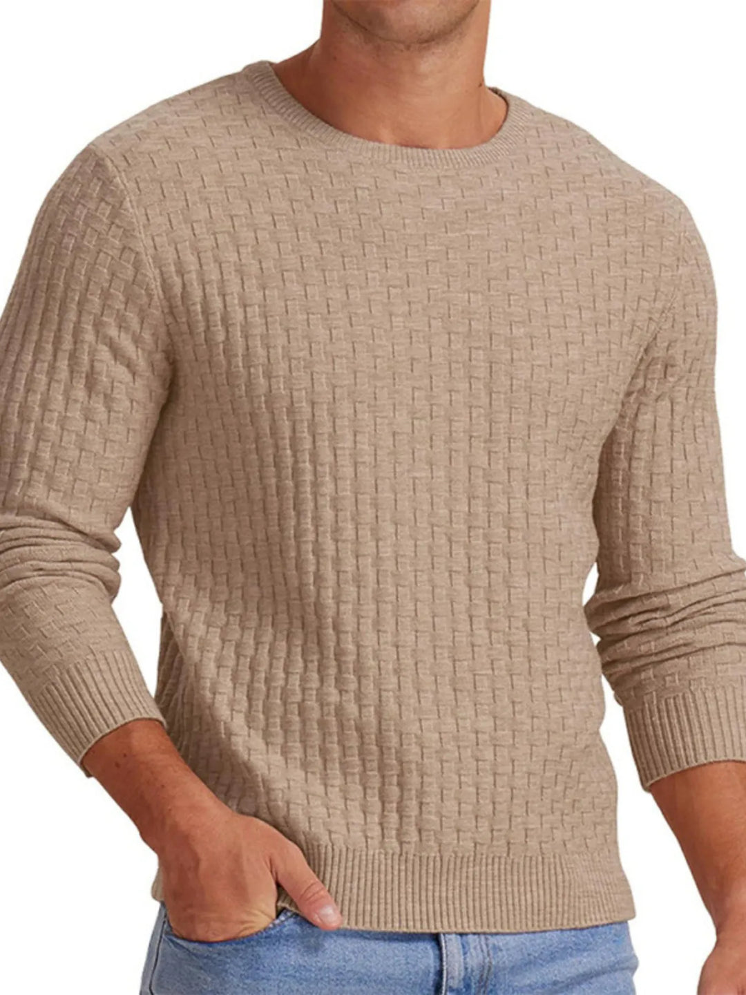 Men's Full Size Ribbed Hem Round Neck Sweater Plus Size