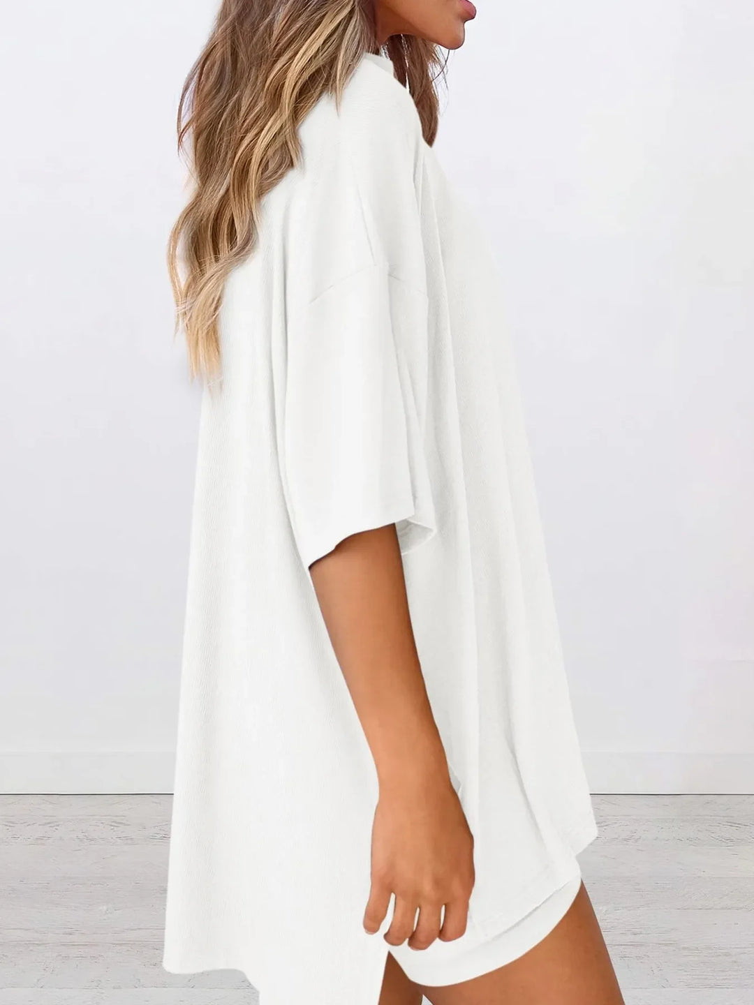 Full Size Oversized Slit Round Neck Top and Shorts Lounge Set Plus Size