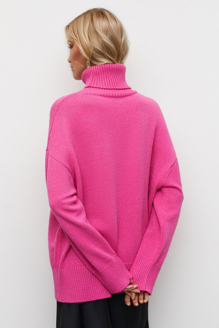 Back To School Sweater - Basic Bae Turtleneck Dropped Shoulder Long Sleeve Sweater