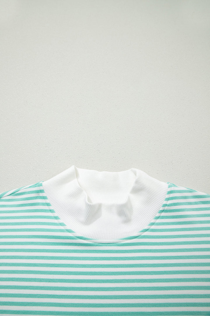Green Stripe Oversize Mock Neck Sweatshirt and Shorts Set