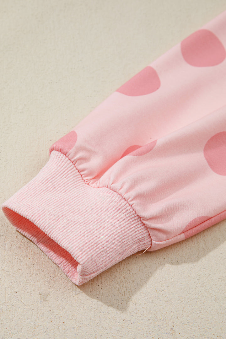 Pink Polka Dot Printed Long Sleeve Flared Mini Dress