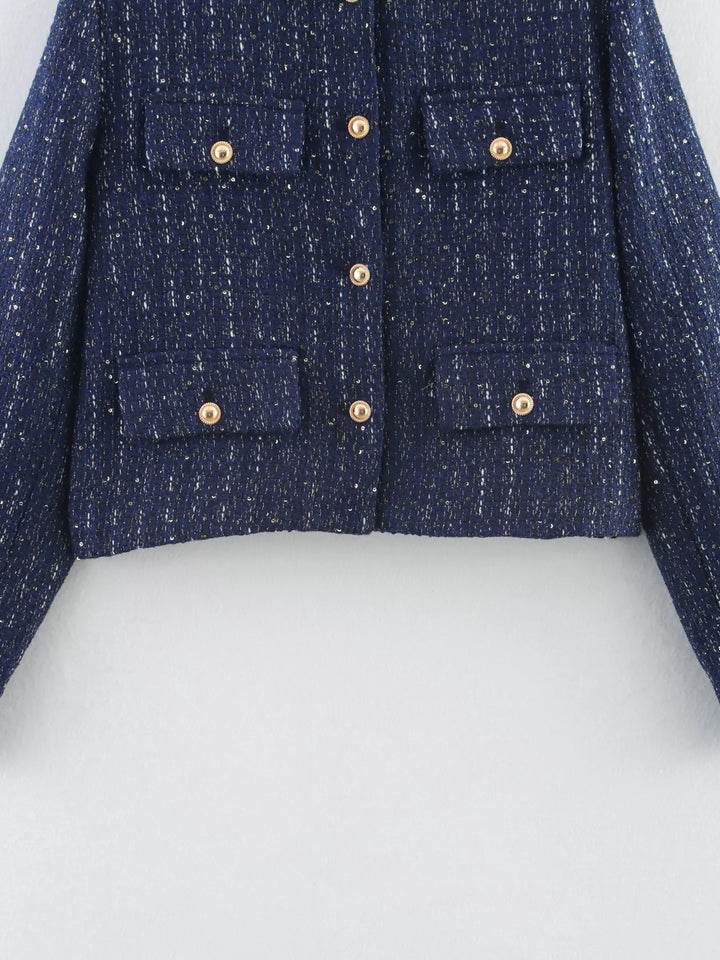 Tweed Button Up Cropped Outerwear